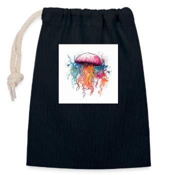 Neon watercolor jellyfish in the sea - Closable cotton gift bag (14x20cm) - navy - Front