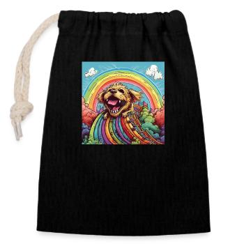 Funny LSD - freaky dwarf - Dog on Rollercoster 1 - Closable cotton gift bag (14x20cm) - black - Front