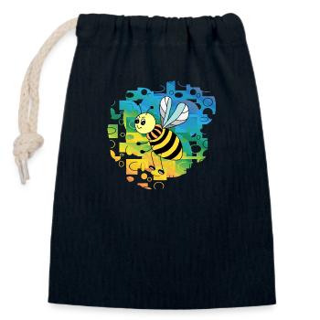 Abeille - Sac cadeau en coton avec cordon (14 x 20 cm) - bleu marine - Devant