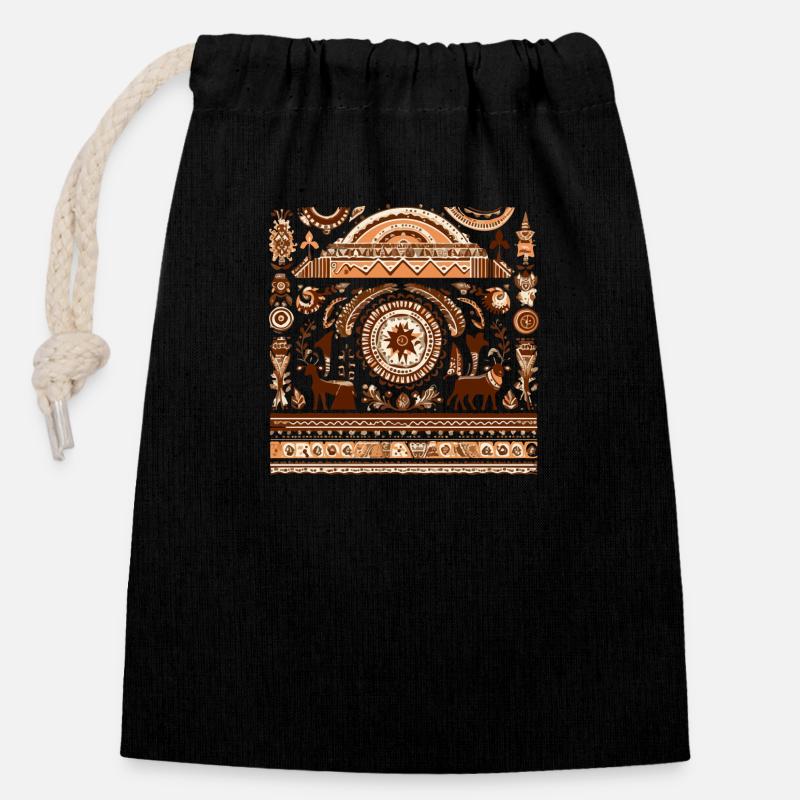 Afrikanische Folklore - Verschließbarer Geschenkbeutel aus Baumwolle (14x20cm) - Schwarz