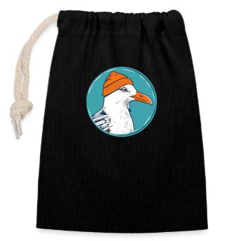 Nordsee Möwe Orange Mütze Beanie - Verschließbarer Geschenkbeutel aus Baumwolle (14x20cm) - Schwarz - Vorne