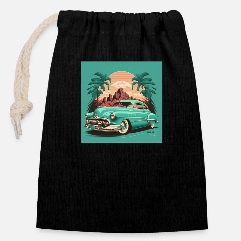 Vice rétro Miami - Sac cadeau en coton avec cordon (14 x 20 cm) - noir