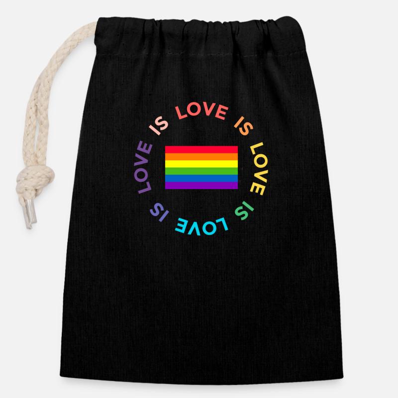 Love is Love with rainbowflag - Verschließbarer Geschenkbeutel aus Baumwolle (14x20cm) - Schwarz
