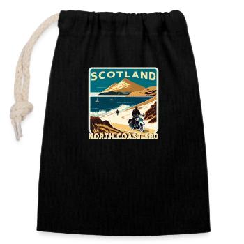 SCOTLAND NC 500 MOTORBIKE RETRO - Closable cotton gift bag (14x20cm) - black - Front