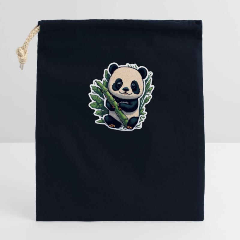 Panda mignon avec bambou Sac cadeau en coton avec cordon (14 x 20 cm)