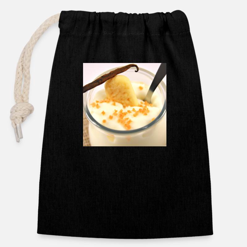 Saftigkeit dessertpudding in vanillesosse - Verschließbarer Geschenkbeutel aus Baumwolle (14x20cm) - Schwarz