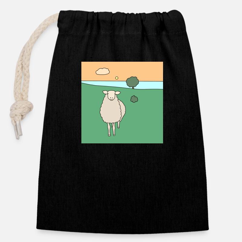 Sheep in a meadow - Closable cotton gift bag (14x20cm) - black