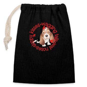 Cute Bassett Hound, sloppy kisses - Closable cotton gift bag (14x20cm) - black - Front