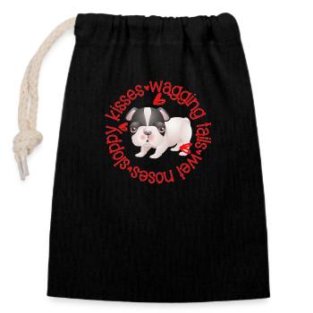 Cute Boston Terrier, sloppy kisses - Closable cotton gift bag (14x20cm) - black - Front