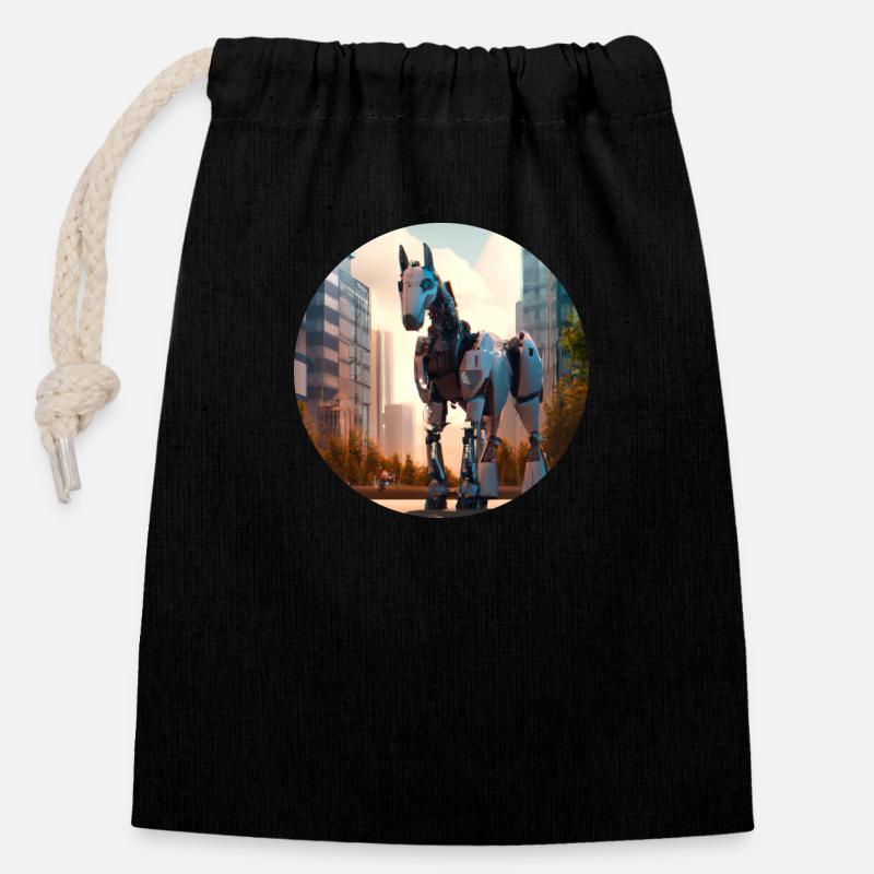 Robot horse - Closable cotton gift bag (14x20cm) - black