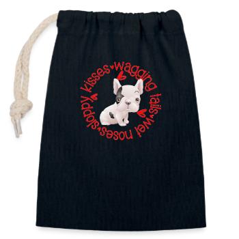 Cute French Bulldog, sloppy kisses - Closable cotton gift bag (14x20cm) - navy - Front
