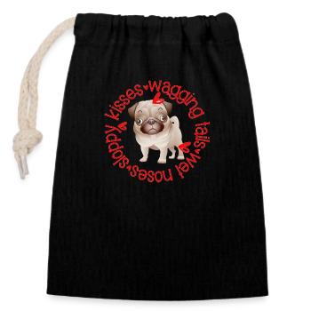Cute Pug, sloppy kisses - Closable cotton gift bag (14x20cm) - black - Front