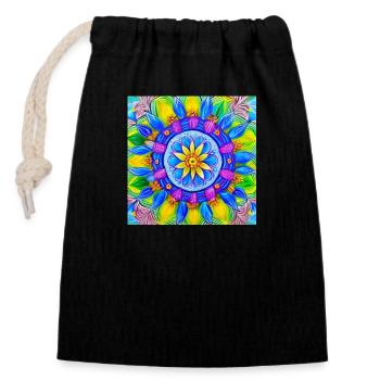 Peinture à l’huile de mandala botanique - Sac cadeau en coton avec cordon (14 x 20 cm) - noir - Devant