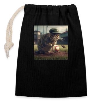 Cat playing ball - Verschließbarer Geschenkbeutel aus Baumwolle (14x20cm) - Schwarz - Vorne