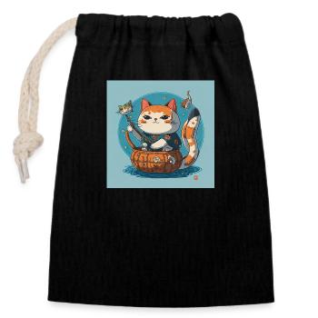 Japan Cat: une fusion pure de culture et de cuten - Sac cadeau en coton avec cordon (14 x 20 cm) - noir - Devant