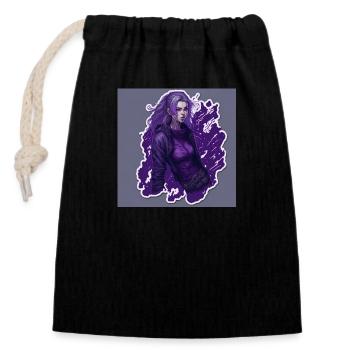 Belle fille manga - Sac cadeau en coton avec cordon (14 x 20 cm) - noir - Devant