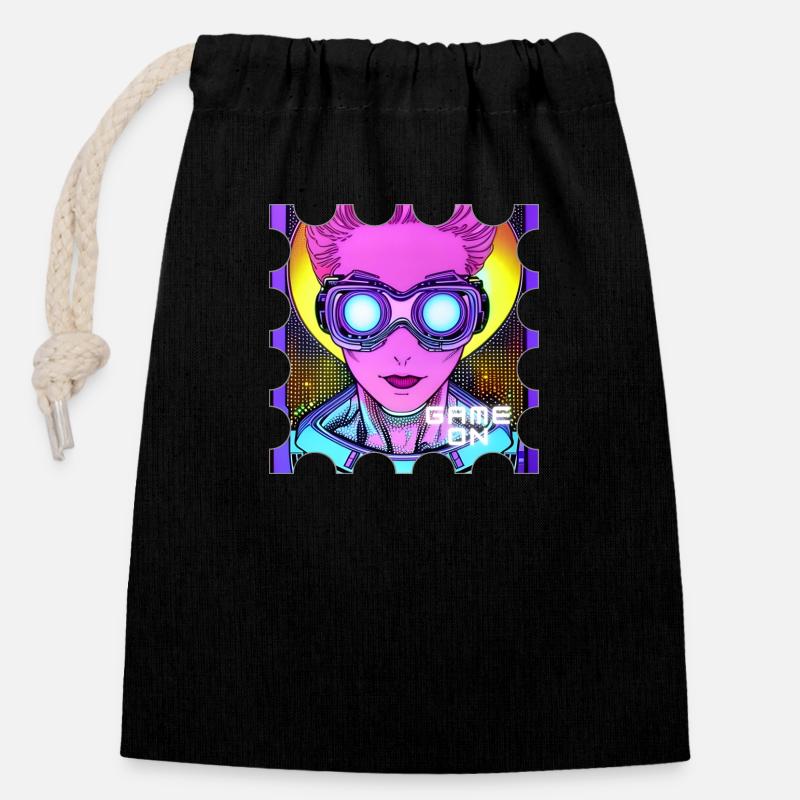 Jeu activé - Sac cadeau en coton avec cordon (14 x 20 cm) - noir