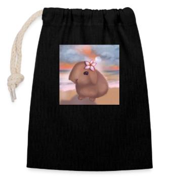 Lapin à la plage - Sac cadeau en coton avec cordon (14 x 20 cm) - noir - Devant