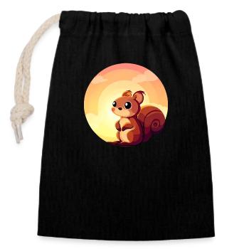 Squirrel Round Sunset Design - Sac cadeau en coton avec cordon (14 x 20 cm) - noir - Devant