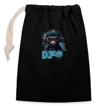 DJ cute - monkey in headphones - Closable cotton gift bag (14x20cm) - black - Front