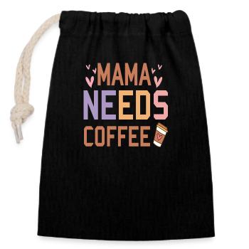 Mama needs Coffee - Closable cotton gift bag (14x20cm) - black - Front