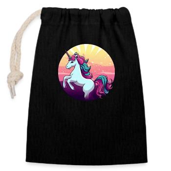 Einhorn springt Sunset - Verschließbarer Geschenkbeutel aus Baumwolle (14x20cm) - Schwarz - Vorne
