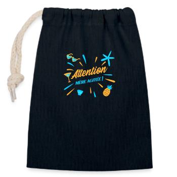 ATTENTION, MÈRE AGITÉE ! (maman, plage) - Sac cadeau en coton avec cordon (14 x 20 cm) - bleu marine - Devant
