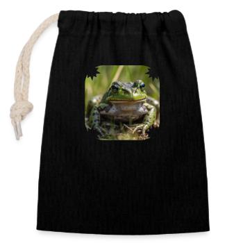Sei kein Frosch heißt es in einer Redewendung - Verschließbarer Geschenkbeutel aus Baumwolle (14x20cm) - Schwarz - Vorne