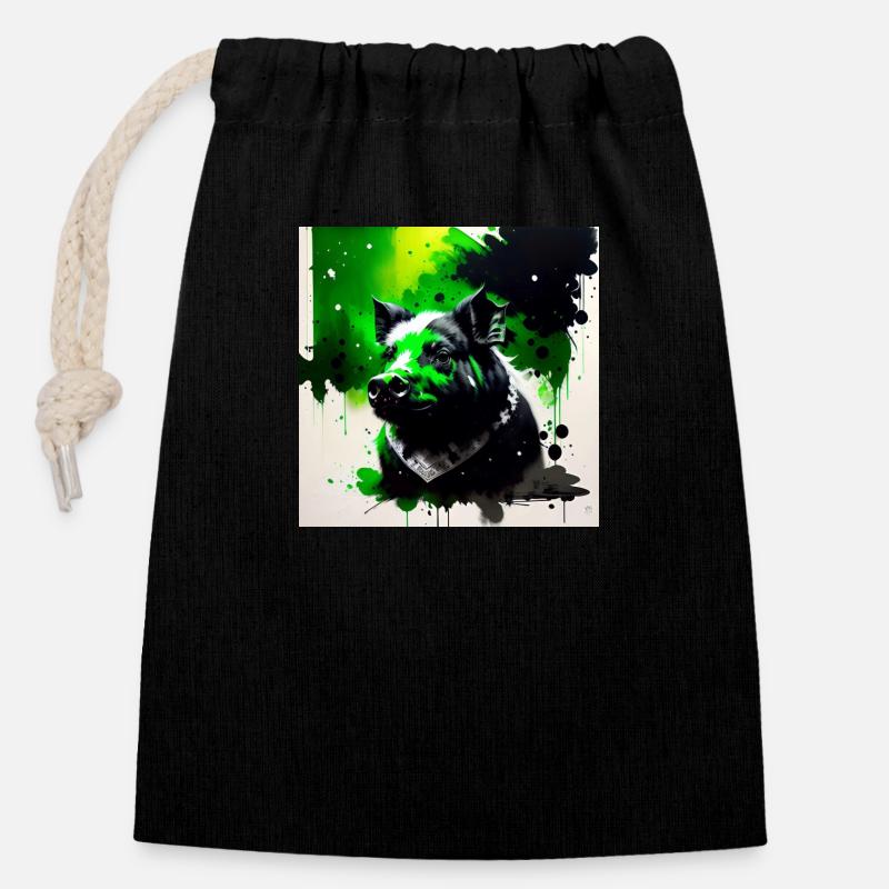 The Green Pig - Closable cotton gift bag (14x20cm) - black