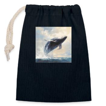 Wal springt aus dem Wasser - Verschließbarer Geschenkbeutel aus Baumwolle (14x20cm) - Navy - Vorne