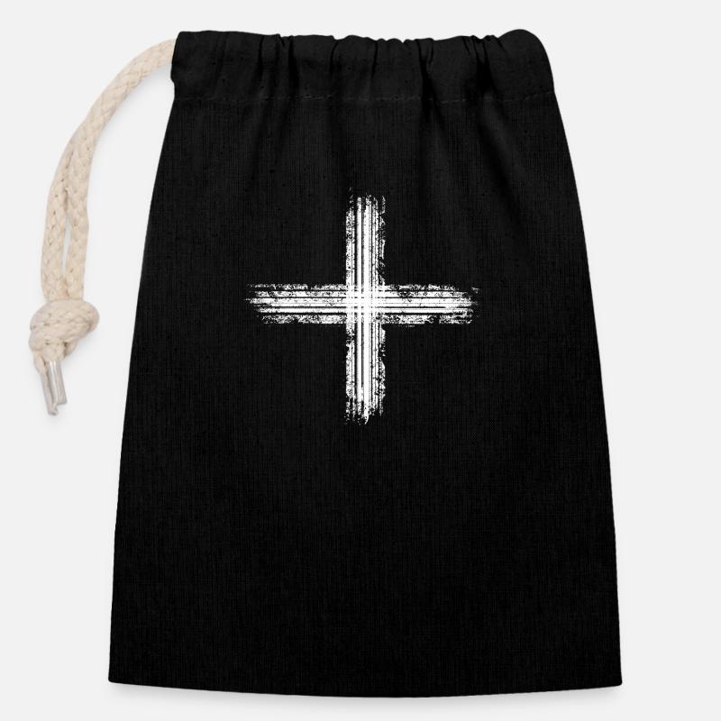 Blanc plus - Sac cadeau en coton avec cordon (14 x 20 cm) - noir