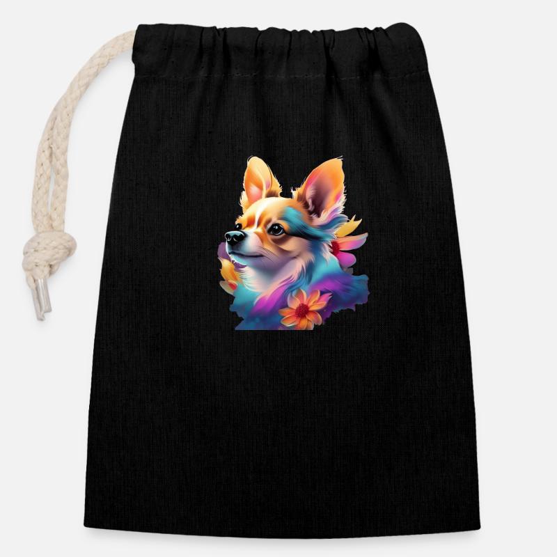 Chihuahua - Sac cadeau en coton avec cordon (14 x 20 cm) - noir