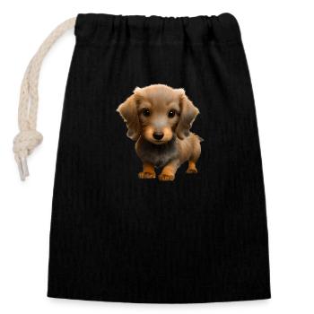Dackelwelpe Dachshund Hund Hundehalter Hunde - Verschließbarer Geschenkbeutel aus Baumwolle (14x20cm) - Schwarz - Vorne