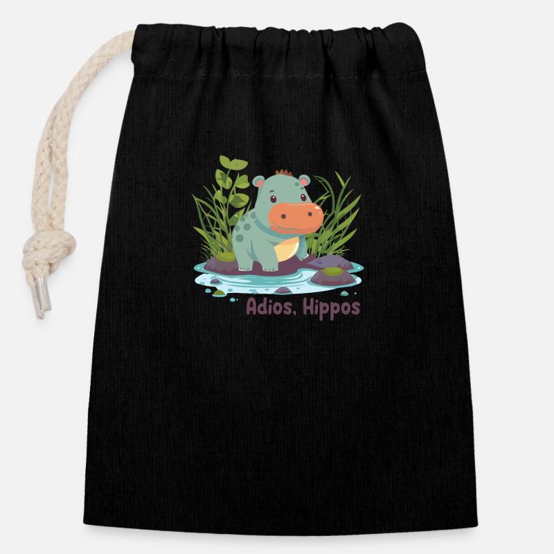 Adios, Hippos - Sac cadeau en coton avec cordon (14 x 20 cm) - noir