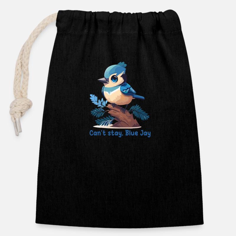 Can't stay, Blue Jay - Sac cadeau en coton avec cordon (14 x 20 cm) - noir