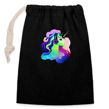 Écoutez de la musique licorne animaux mythiques licornes licorne - Sac cadeau en coton avec cordon (14 x 20 cm) - noir - Devant