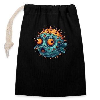 Drôle de poisson-globe avec des épines qui plissent les yeux - Sac cadeau en coton avec cordon (14 x 20 cm) - noir - Devant