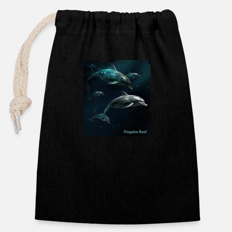 Dauphins jouant dans le récif de Ningaloo - Sac cadeau en coton avec cordon (14 x 20 cm) - noir