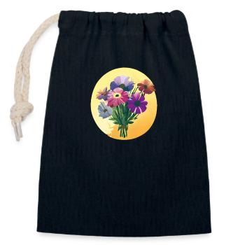 Bouquet de fleurs fleuristerie - Sac cadeau en coton avec cordon (14 x 20 cm) - bleu marine - Devant