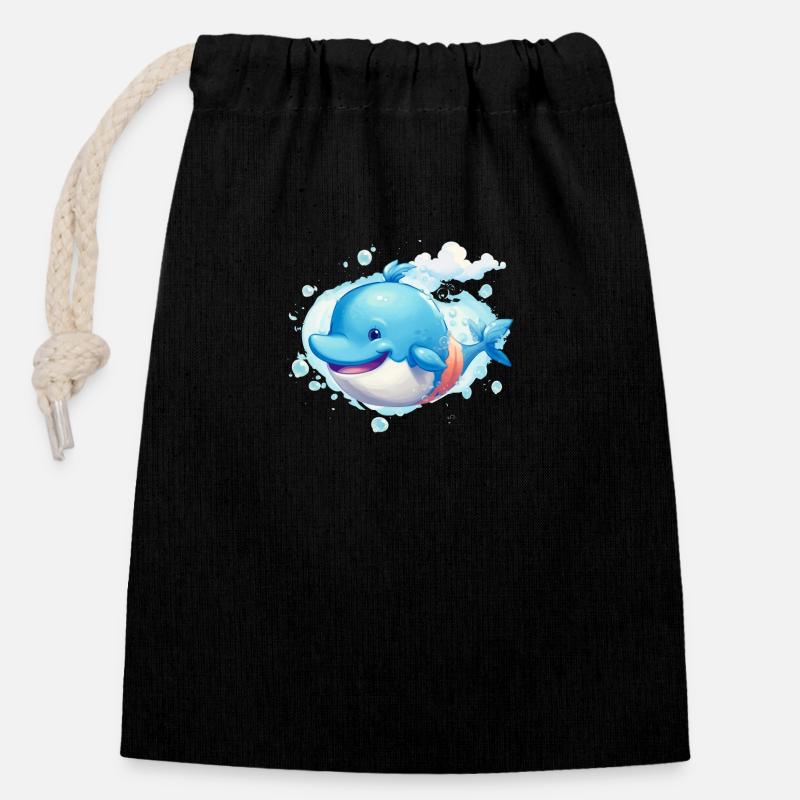 Baleine - Sac cadeau en coton avec cordon (14 x 20 cm) - noir