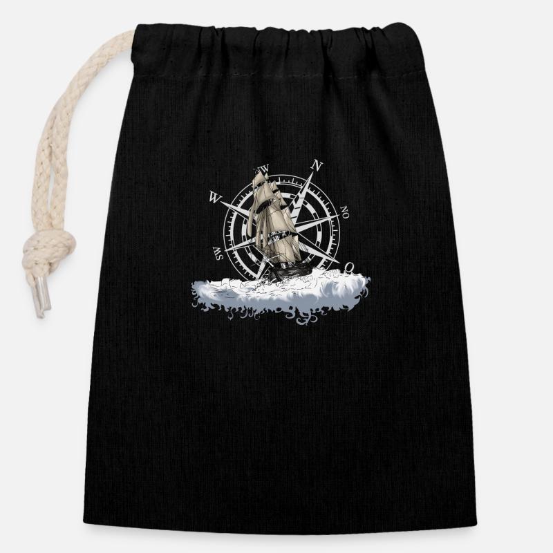 Voilier - Sac cadeau en coton avec cordon (14 x 20 cm) - noir