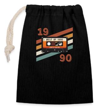 1990 rétro vintage anniversaire - Sac cadeau en coton avec cordon (14 x 20 cm) - noir - Devant