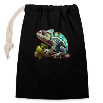 Chameleon on branch - Closable cotton gift bag (14x20cm) - black - Front