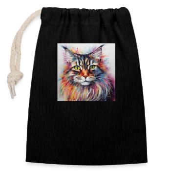 Colourful Maine Coon Cat - Closable cotton gift bag (14x20cm) - black - Front