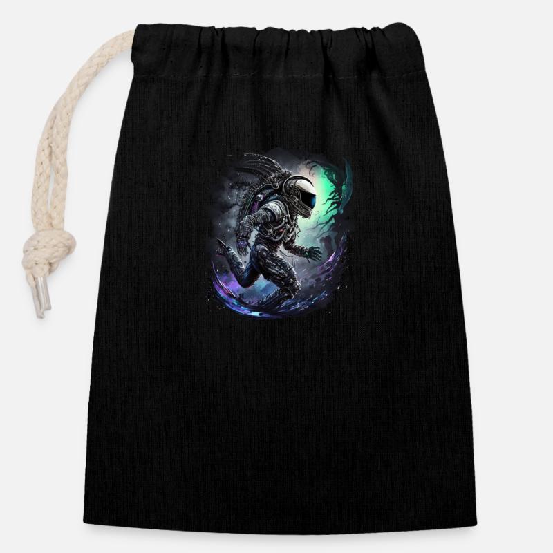 Space Man - Closable cotton gift bag (14x20cm) - black