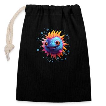 Poisson-globe - Sac cadeau en coton avec cordon (14 x 20 cm) - noir - Devant