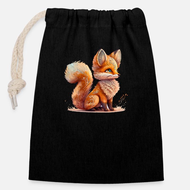 Eltefia Renard - Sac cadeau en coton avec cordon (14 x 20 cm) - noir