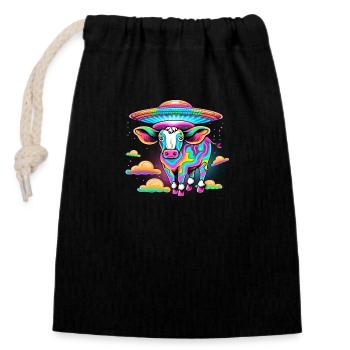 Alien Psychodelic Cow - Closable cotton gift bag (14x20cm) - black - Front