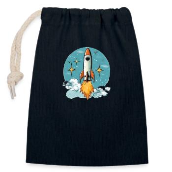 Rocket - Closable cotton gift bag (14x20cm) - navy - Front