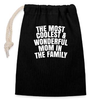 Most coolest and wonderful mom in the family - Closable cotton gift bag (14x20cm) - black - Front